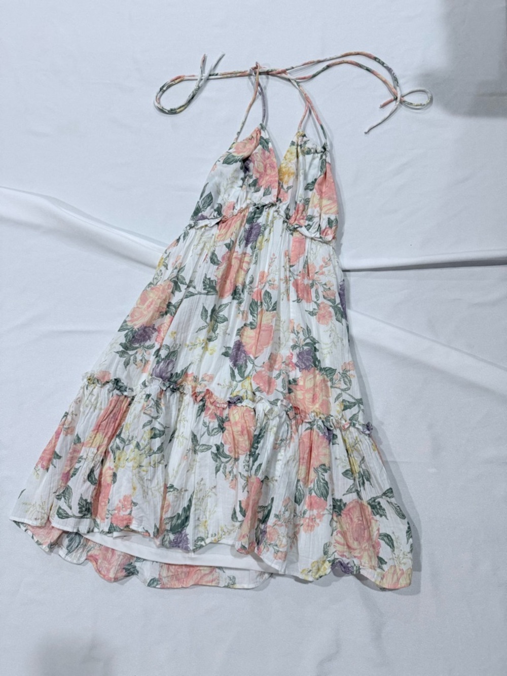 H&M White Floral Mini Dress with Pink, Green & Yellow Print - Picture 2 of 5